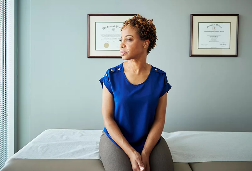 Woman waiting at doctor's office